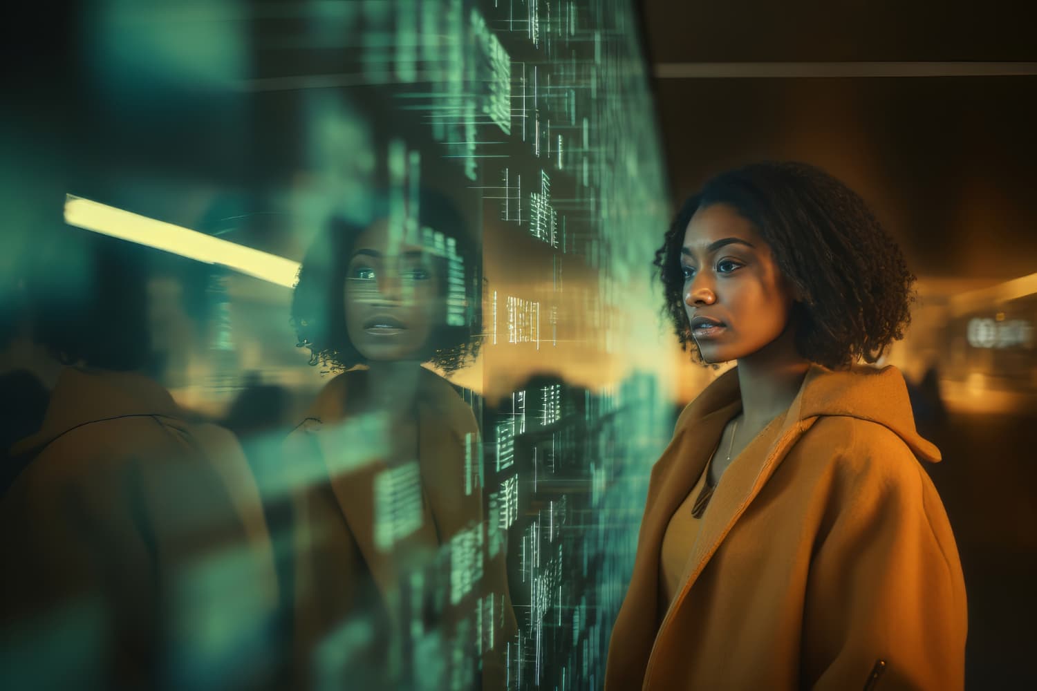 Woman looking at a digital display